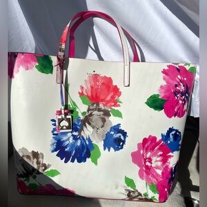 Kate Spade 100% Leather Len White Floral Large Tote